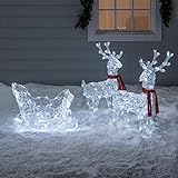 Lights4fun 240er LED Rentiere mit Schlitten weiß batteriebetrieben Timer...