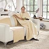 Ibena Fano Wohnmantel 150x200 cm – Kuscheldecke mit Ärmeln Creme wollweiß,...
