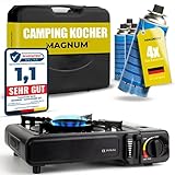 MAGNUM® Gaskocher inkl. 4x Gaskartuschen und Tragekoffer - Campingkocher mit...