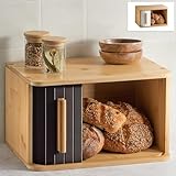 Praknu Brotkasten klein aus FSC® Holz mit Schiebetür - Brotaufbewahrung 33x23cm -...
