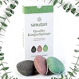 Sinutan® Konjac Schwamm | 100% Natürliche (3er-Set) Bambus-Aktivkohle/Grüner Tee/Reines...