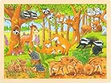goki 57734 - Einlegepuzzle Tierkinder im Wald aus Holz, Holzpuzzle mit Tiermotiven,...