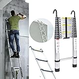Teleskopleiter mit Haken, 5M Aluminium Ausziehleiter mit Verriegelungsmechanismus, Heavy...