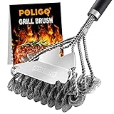 POLIGO BBQ Grill Reinigungsbürste Borstenfrei & Schaber – Triple Helix Design...