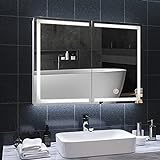 DICTAC spiegelschrank Bad mit LED Beleuchtung und Steckdose doppelspiegel 80x13.5x60cm...