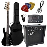 ELEKTROBASS - SET - SCHWARZ - E-BASS - GIGBAG-TASCHE - GURT - VERSTÄRKER 45 WATT -...
