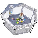 Kisdream Laufstall baby Mit Matratze Laufgitter: 6-eckig mit Weiche Matratze, Tragbarer...