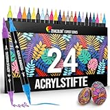 Zenacolor 24 Acrylstifte für Steine wasserfest mit Doppelspitze (feine Spitze und Pinsel)...