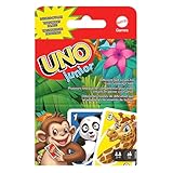 Mattel Games Uno Junior, Uno Kartenspiel, vereinfachte Version mit Zootieren und 3...
