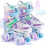 NEMONE Rollschuhe für Mädchen Kinder 4 Größen Verstellbar Blau Violett Rollschuhe für...