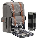 ZORMY Picknickrucksack für 4 Personen mit Decke und Kühltasche, All-in-One Tragbare...