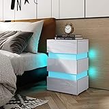 Nachttisch mit Led Holznachttisch Nachttischschrank mit 3 Schubladen Hochglanz Sofatisch...