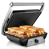 Pukomc Kontaktgrill Sandwichmaker, Panini Grill mit Antihaft-Kochplatten, lässt...