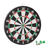 Relaxdays Dartscheibe Board X1 mit Pfeilen, 43 cm, 6 x Pfeile, zweiseitig, Steeldarts,...