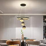DDYY LED Pendelleuchte Esstisch Hängelampe schwarz 51CM Moderne Ring Kronleuchter Dimmbar...