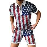Anzug Partnerlook mit 3D-Digitaldruck, kurzärmeligem Hemd und Shorts Anzug Rot Herren...