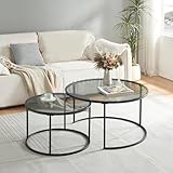 [en.casa] Couchtisch Kokkola 2er Set Wohnzimmertisch rund Schwarz Tischplatte aus...