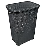 HRB Wäschekorb mit Deckel Rattan, Wäscheaufbewahrung aus Kunststoff, Wäsche...