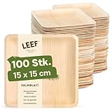Leef 100x Palmblatt Teller eckig - Einweggeschirr kompostierbar und naturbelassen - 15 x...