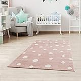 Jimri Kinderteppich DOTS l Pünktchen Gepunktet l Öko-Tex Siegel | Farbe: Beige Blau Rosa...