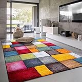 Paco Home Teppich Wohnzimmer Kinderzimmer Kurzflor Moderne 3D Optik Kariert Geometrische...