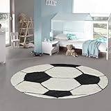 Teppich-Traum Kinderteppich rund Fußball 3D-Effekt schwarz weiß weich Kinderfreundlich,...
