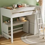 Kayan Kinderbett 90x200 cm, Hochbett mit Leiter, Schreibtisch und...