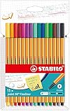 Fineliner - STABILO point 88 - 15er Pack - mit 15 verschiedenen Farben