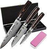 Zeuß Damastmesser-Set 3er (32, 24 und 20 cm) Profi-Damast-Küchenmesser aus echtem 67...