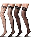 4 Paare Damen Netzstrümpfe Schwarze, Hauchdünne Spitzenstrümpfe Strumpfhosen...
