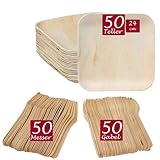BIODORF Palmblattgeschirr set | 150 Stück (50 Quadratisch Palmblatt Teller, 50...