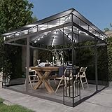Pavillon mit Moskitonetz & LED-Lichterkette, Solarenergie, 3x3x2.73 m, Garten Pavillons,...