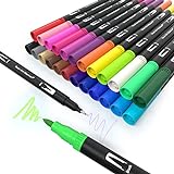 Dual Brush Pen Set, MISDUWA 24 Farben Pinselstift mit Zwei Spitzen Doppelfasermaler...