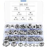 185 Stk Flanschmuttern, Sechskant Flansch Muttern mit Flansch und Sperrverzahnung, M3 M4...