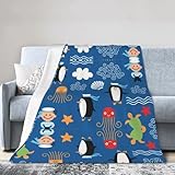 Pidgazdfgv Fleecedecke mit Pinguin-Schildkröte, flauschig, weich, warm, vielseitig, für...