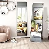 FANYUSHOW Ganzkörperspiegel 150x40cm mit Schwarz Metallrahmen Standspiegel HD Groß...