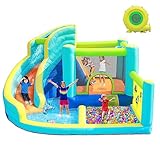 FBSPORT Hüpfburg mit Gebläse, Wasserspielcenter mit Trocken/Wasserrutsche Planschbecken...