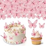 Suofuolef 72 Stück Schmetterlinge Tortendeko Essbar, Rosa 3D Kuchen Deko,...