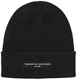 Tommy Hilfiger Herren Strickmütze Cotton Beanie mit Umschlag, Schwarz (Black),...
