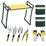 Kniebank mit Gartenwerkzeugen - klappbarer Kniesitz mit 5 Garden-Tools, Gartenhandschuhe...