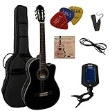 4/4 GITARRE MIT TONABNEHMER - KONZERTGITARRE IM SET - CLASSIC - SCHWARZ - MIT 4-BAND EQ -...