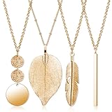 Lange Halsketten für Frauen, 4 Stück Halskette mit Anhänger im Boho-Stil Modeschmuck...