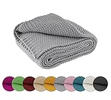 wometo Kuscheldecke Strick 140x190 grau - Strickdecke oekoTex warme weiche Decke mit edlem...