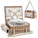 Picknickkorb für 2 Personen mit Decke – Picknickkorb aus Weide mit Gurt, Weintasche,...