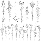 CHARLENT Temporäre Tattoo für Frauen und Mädchen – 45 Stück Linien, Blumen, Wörter,...