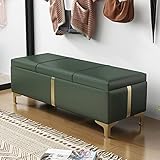 Moderne gepolsterte Leder-Aufbewahrungsbank mit Metallbeinen, große Schlafzimmerbank mit...