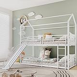 POHOVE Etagenbett mit Treppe mit rechtwinkliger Leiter, Hausbett mit Rutsche, Kinderbett...