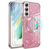 Pnakqil für Samsung Galaxy S21 FE 5G Hülle 6.4' Glitzer Kompatibel mit MagSafe + 2...