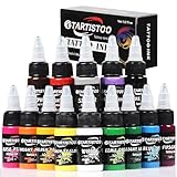 GTARTISTOO Tattoo-Farbset 0,5 oz (15 ml) 14 Flaschen Tattoo-Farbe,...