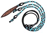WeavingCraft Schwarzes Seil mit türkisfarbenen Knoten, rohes Leder, Pferdezaumzeug,...